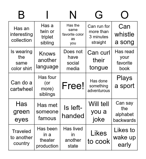 Find Someone Who... Bingo Card