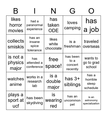 GWIPs Human Bingo! Bingo Card