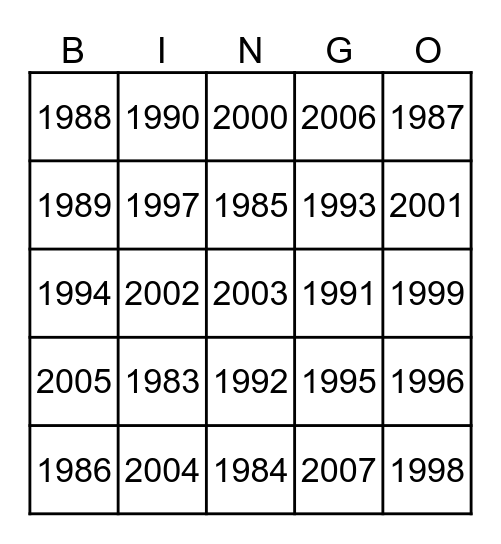 Nudes by Year Bingo Card