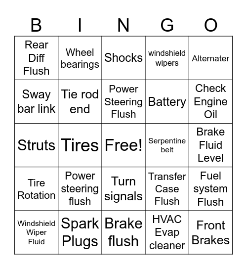MECHANIC Bingo Card