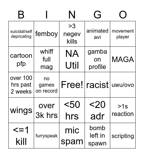 Untitled Bingo Card