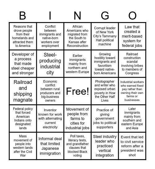 US History Bingo Card
