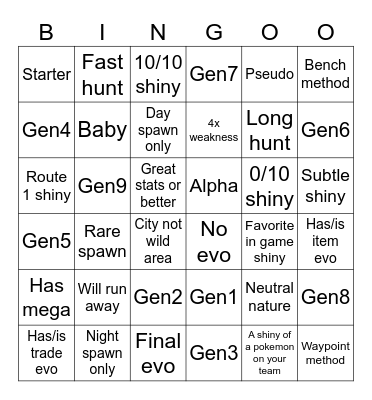 Legends Za shiny hunt blackout Bingo Card