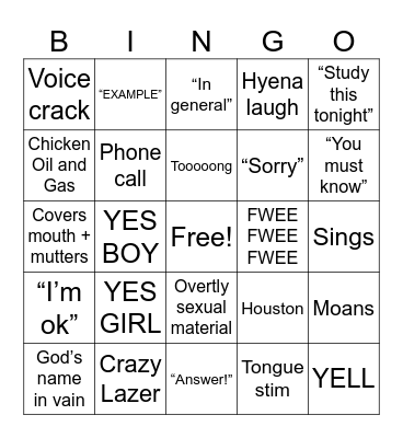 PETE 355 Bingo Card