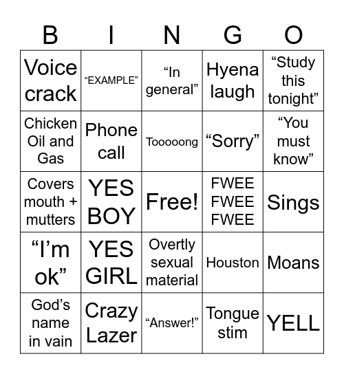 PETE 355 Bingo Card