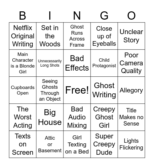 Horror Short Film Bingo Card