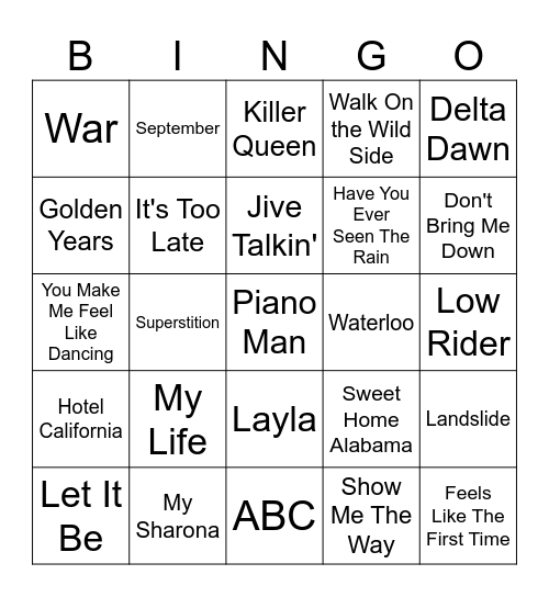70s Throwback Bingo Card