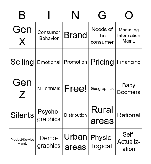Marketing - Unit 1 Bingo Card