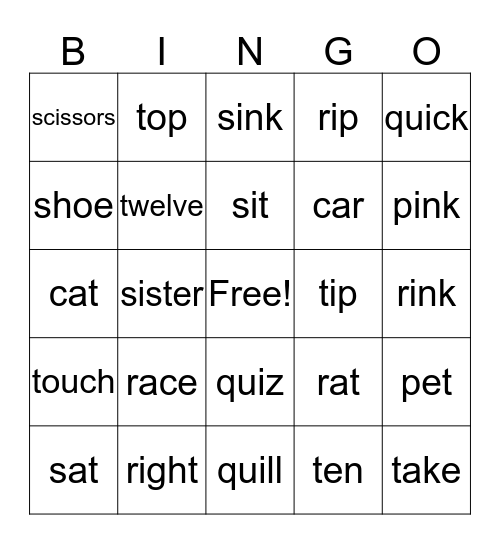 phonics Bingo Card