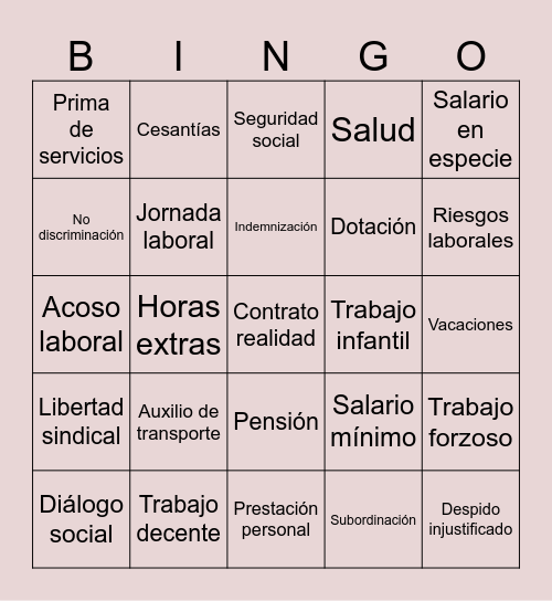 los derechos fundamentales del trabajo Bingo Card