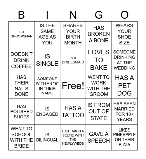 FIND THE GUEST Bingo Card