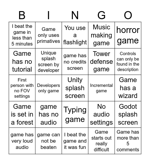 itch io random games bingo Card