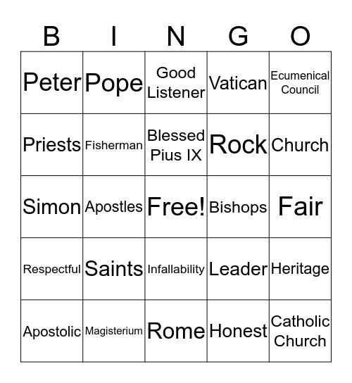 Jesus Establishes His Church Bingo Card