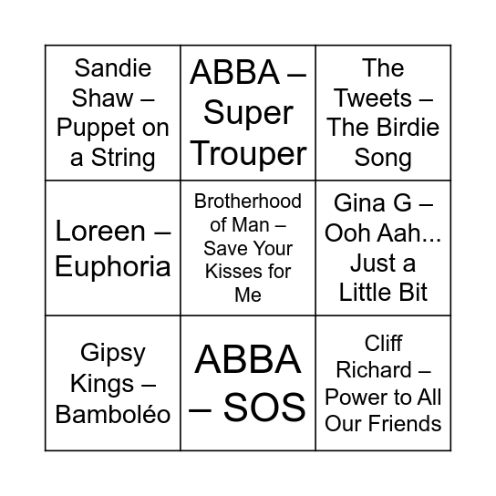 Euro-Trash Bingo Card