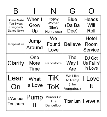 Club Classics Bingo Card
