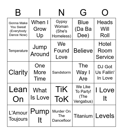 Club Classics Bingo Card