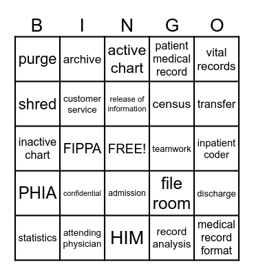 HEALTH INFORMATION MANAGEMENT Bingo Card