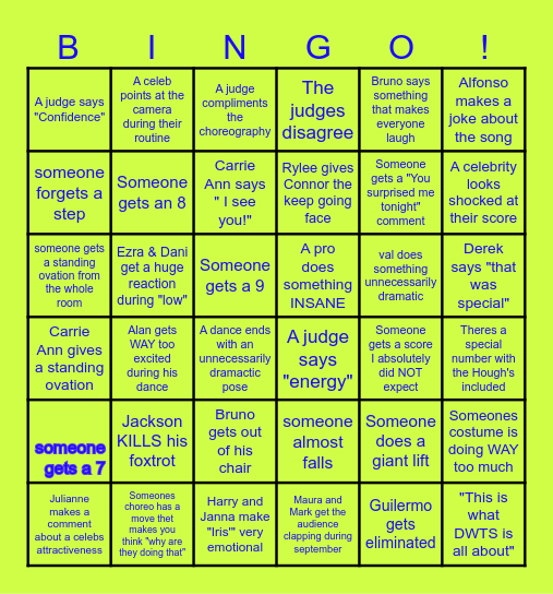 DWTS BINGO!!!! Bingo Card