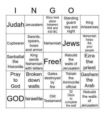 BIBLE BINGO Card