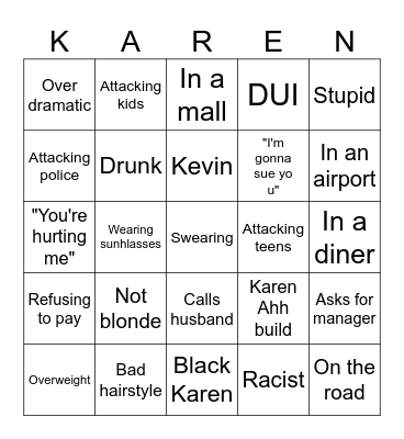 KAREN Bingo Card