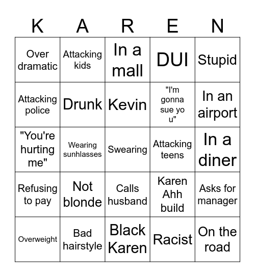 KAREN Bingo Card