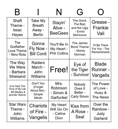 70s 80s 90s Bingo Card