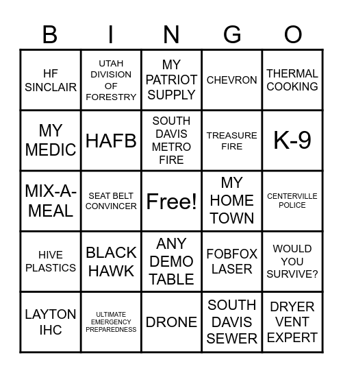 2026 Davis County Preparedness Fair Bingo Card