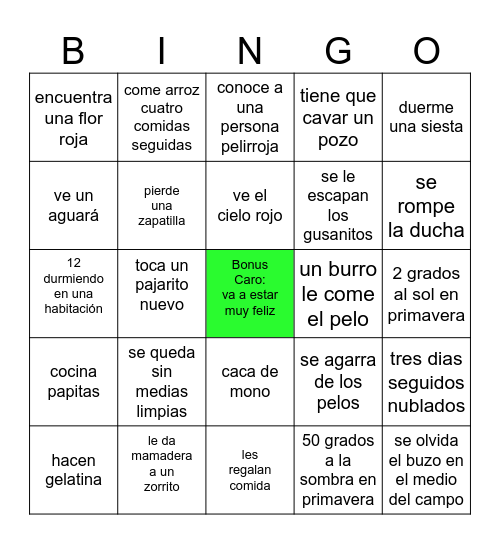 Sere sobreviviendo Aguara en oct 26 Bingo Card