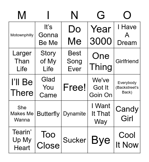 Heartthrob Hits Bingo Card