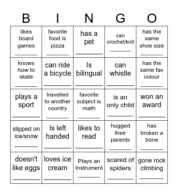 Get to Know Everyone Bingo Card