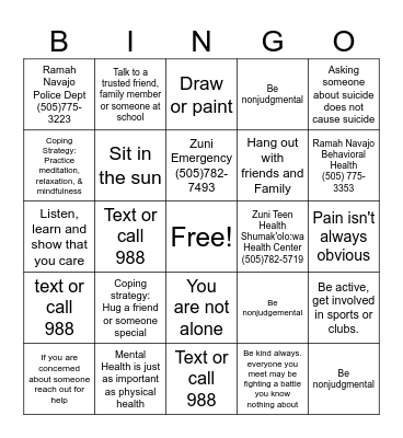 Ways to Help Bingo Card