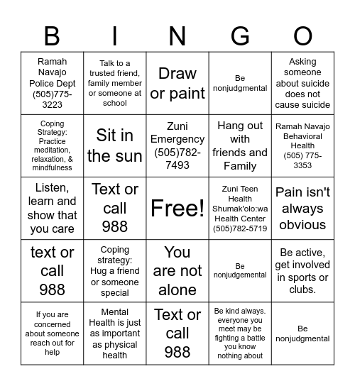 Ways to Help Bingo Card