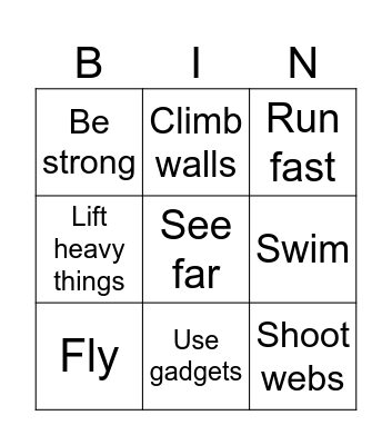 Super heroes Bingo Card