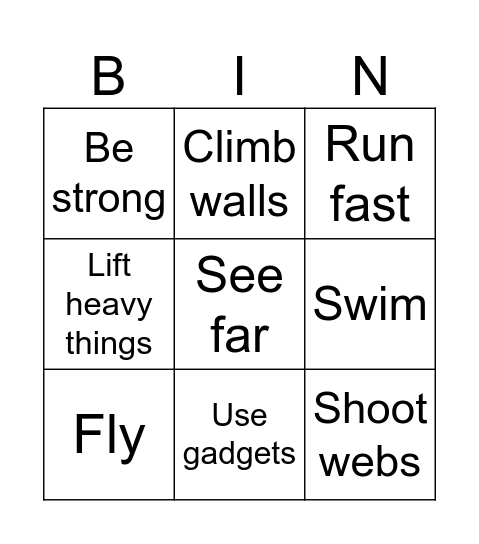 Super heroes Bingo Card