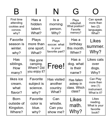 Get to Know You Bingo! Bingo Card