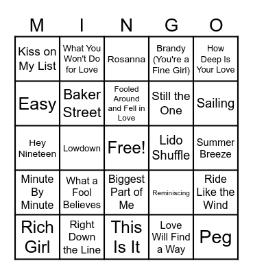 The Ultimate Yacht Rock Experience Bingo Card