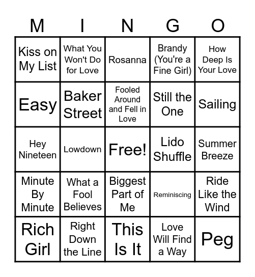 The Ultimate Yacht Rock Experience Bingo Card