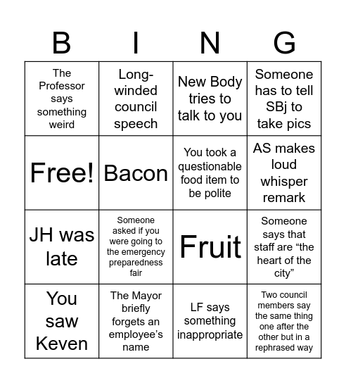 Appreciation Bingo Card