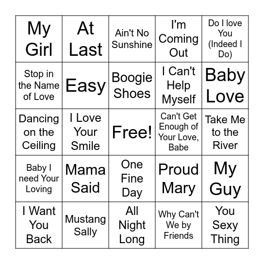 Motown - Songs Bingo Card