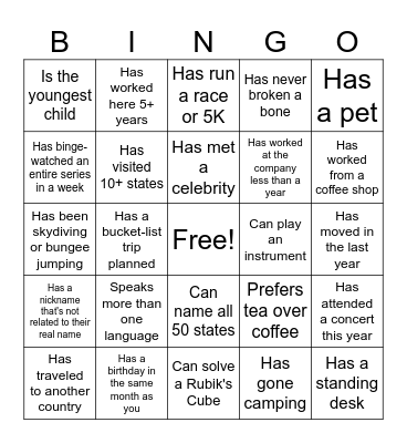 Get to Know People Bingo Card