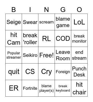 gamer rage Bingo Card