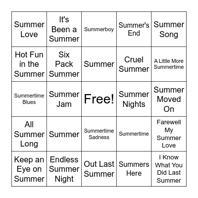 Summer in the Title - Songs Bingo Card