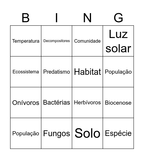 BINGO ECOLÓGICO Bingo Card