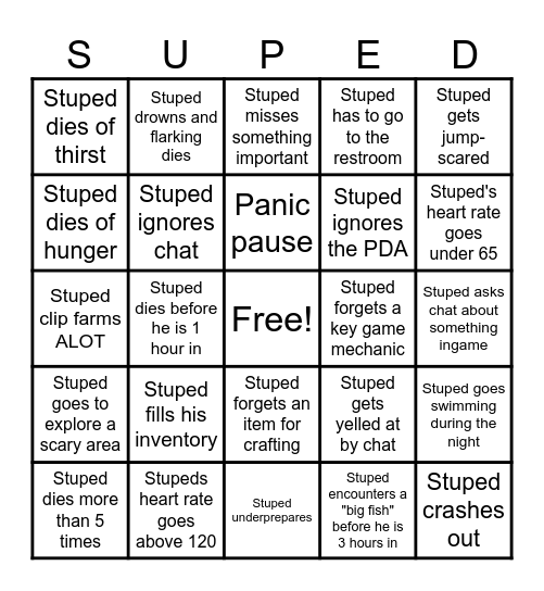 Stuped subnautica 1 bingo Card