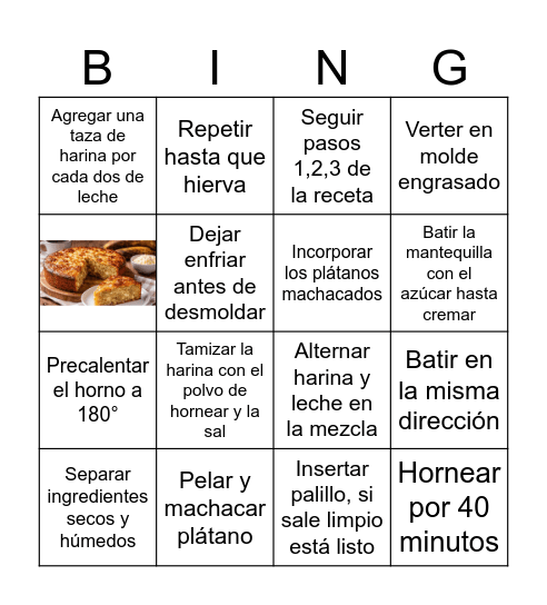 Torta de plátano Bingo Card