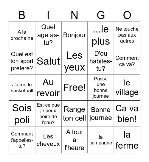 Vocabulary, September grade 7 and 8 Bingo Card