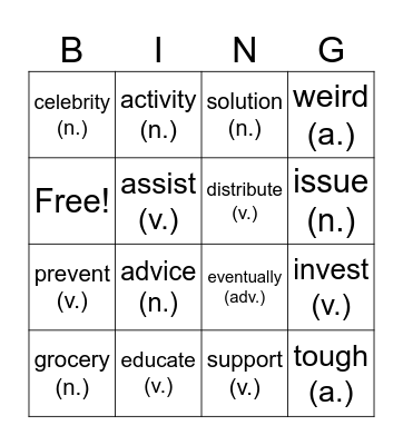 B3U2 Ugly Food Bingo Card
