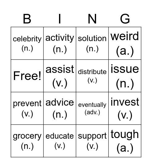 B3U2 Ugly Food Bingo Card