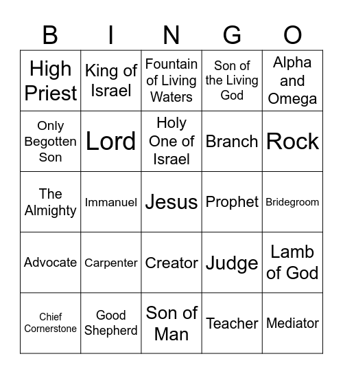 Names of Christ Bingo Card