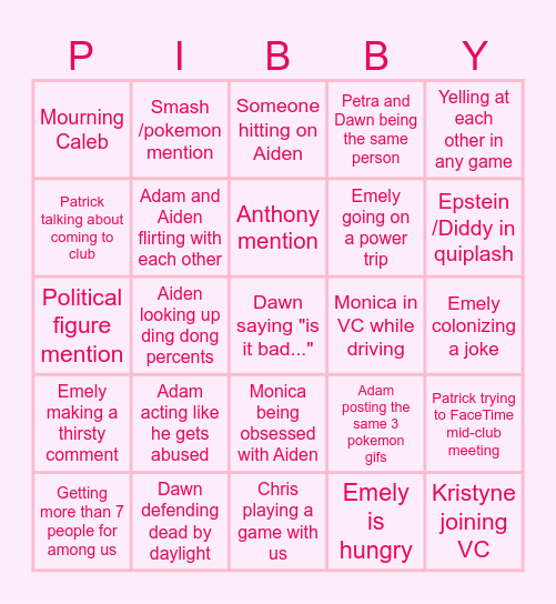 HC Gaming Club Bingo Card